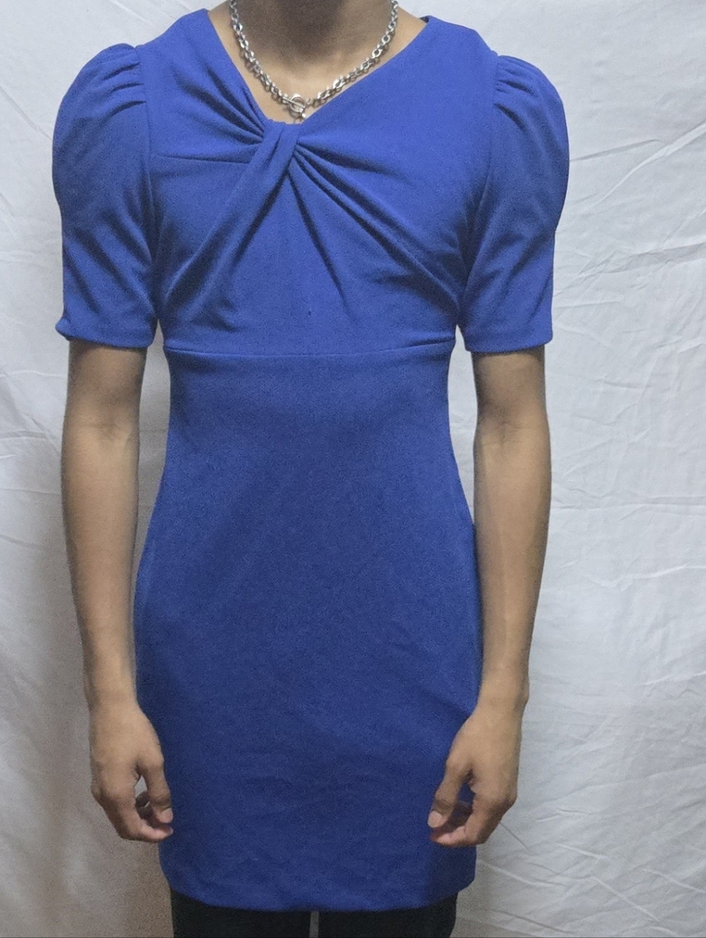 Dkny Royal Blue Short Sleeve Twist Front Top 4p
